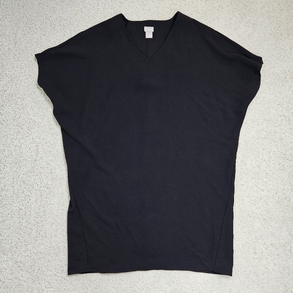 Chicos Tunic V Neck Dolman Shift Lagenlook Mini Dress Womens M Black Layer 8 10